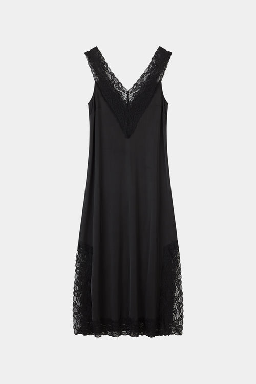 Malea black v-neck lace trim dress packshot