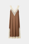 Malea hazel brown v-neck lace trim dress packshot