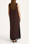 Malea long sleeveless dress lace details coffee brown stylein model image back