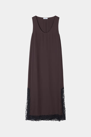 Malea long sleeveless dress lace details coffee brown stylein packshot
