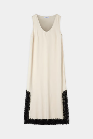 Malea long sleeveless dress lace details cream white stylein packshot