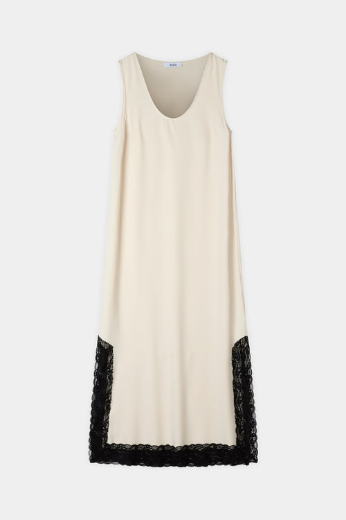 Malea long sleeveless dress lace details cream white stylein packshot