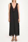 Malea black v-neck lace trim dress model image front
