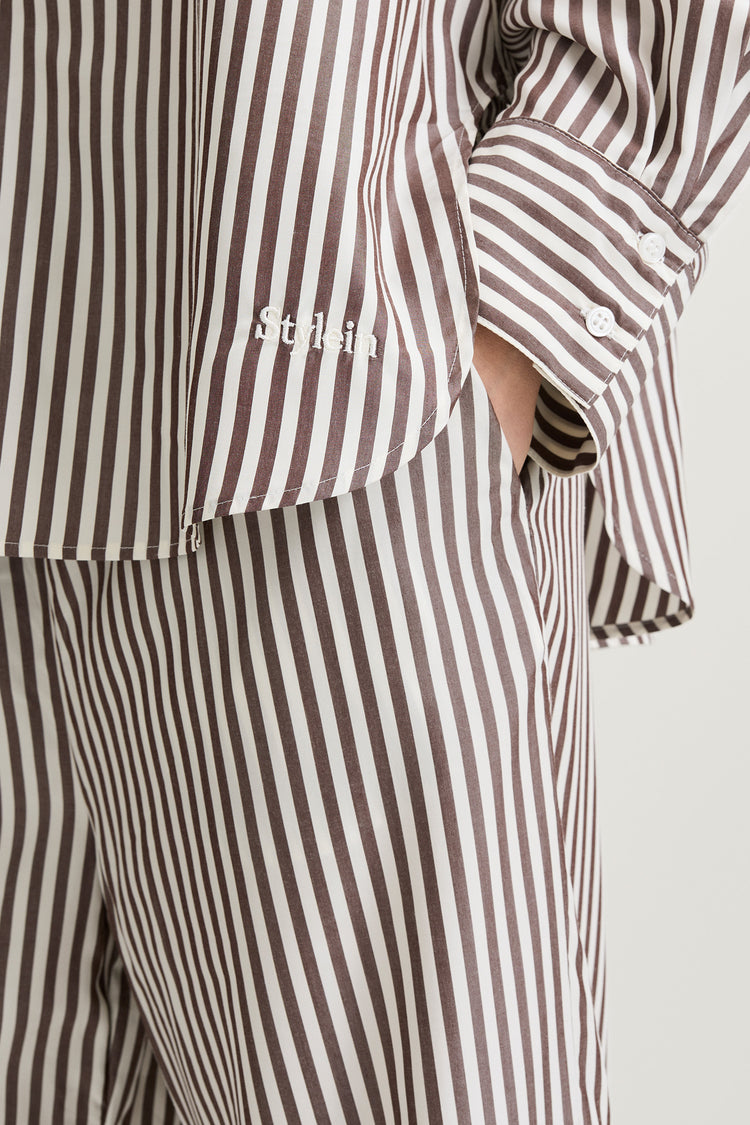 Mandria shirt brown stripe stylein model image detail close