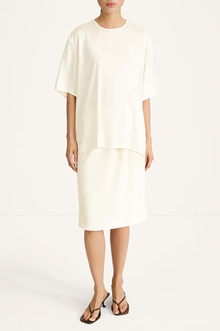 Martano oversized satin t-shirt top ivory stylein model image front