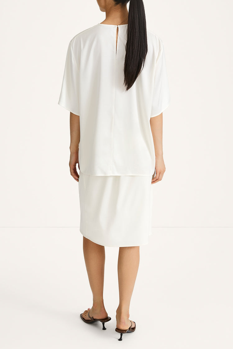 Martano oversized satin t-shirt top ivory stylein model image back