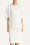 Martano oversized satin t-shirt top ivory stylein model image front close