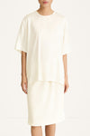 Martano oversized satin t-shirt top ivory stylein model image front close