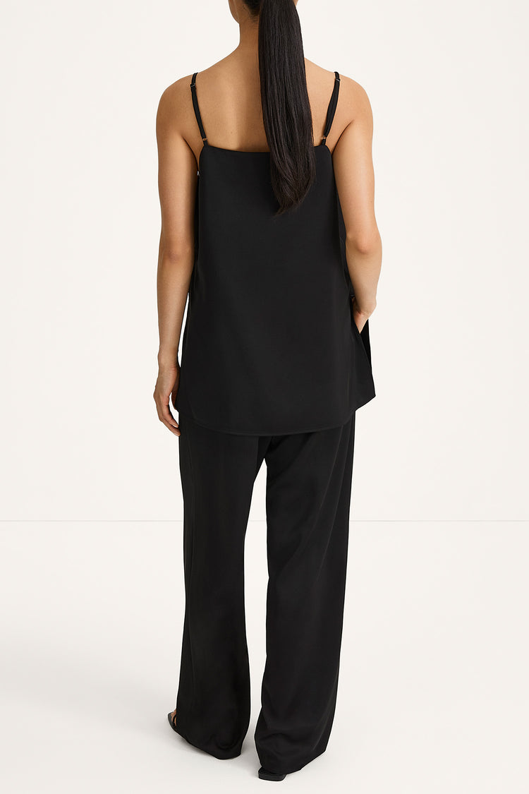 Meike satin wide leisure trousers black stylein model image back