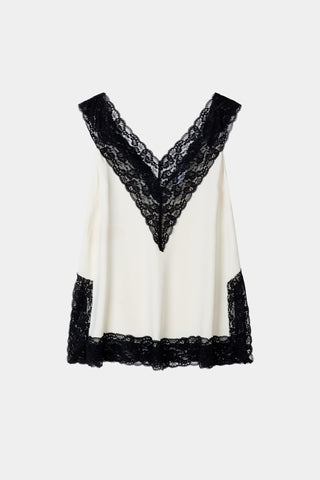 Miette coffee cream crepe v-neck sleveless top black lace stylein packshot