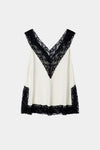 Miette coffee cream crepe v-neck sleveless top black lace stylein packshot