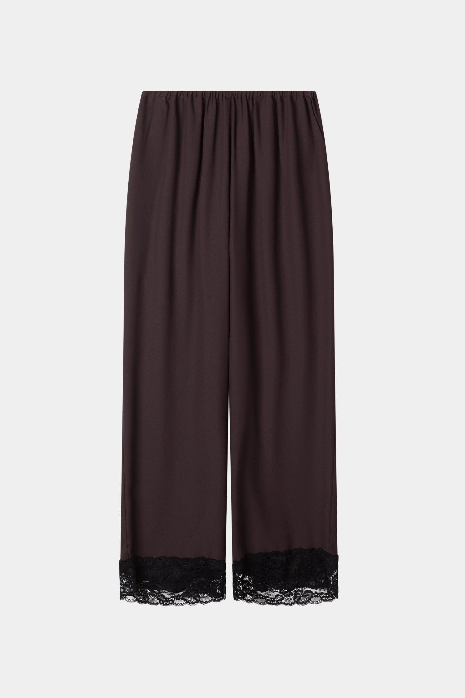 Monteroni coffee brown crepe leisure trousers black lace stylein packshot