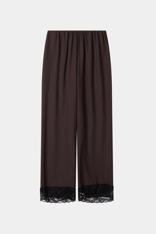 Monteroni coffee brown crepe leisure trousers black lace stylein packshot
