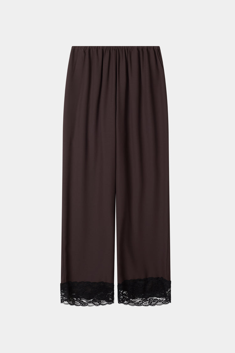 Monteroni coffee brown crepe leisure trousers black lace stylein packshot
