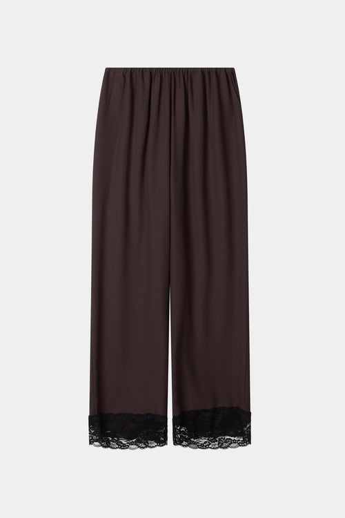 Monteroni coffee brown crepe leisure trousers black lace stylein packshot