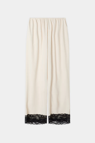 Monteroni white cream crepe leisure trousers black lace stylein packshot