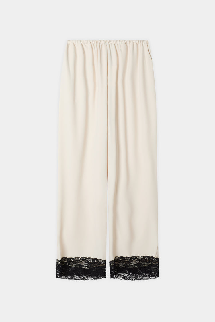 Monteroni white cream crepe leisure trousers black lace stylein packshot
