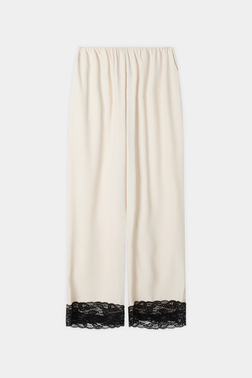 Monteroni white cream crepe leisure trousers black lace stylein packshot