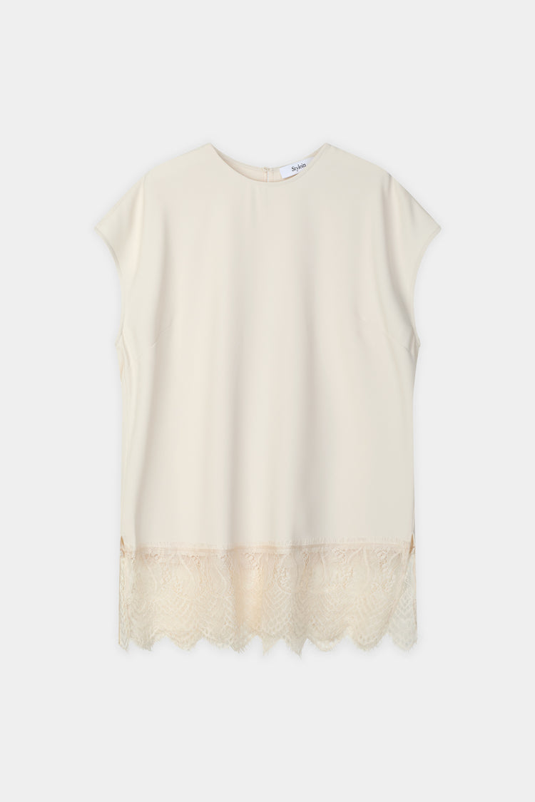 Muccino sleeveless blouse ivory lace detail stylein packshot