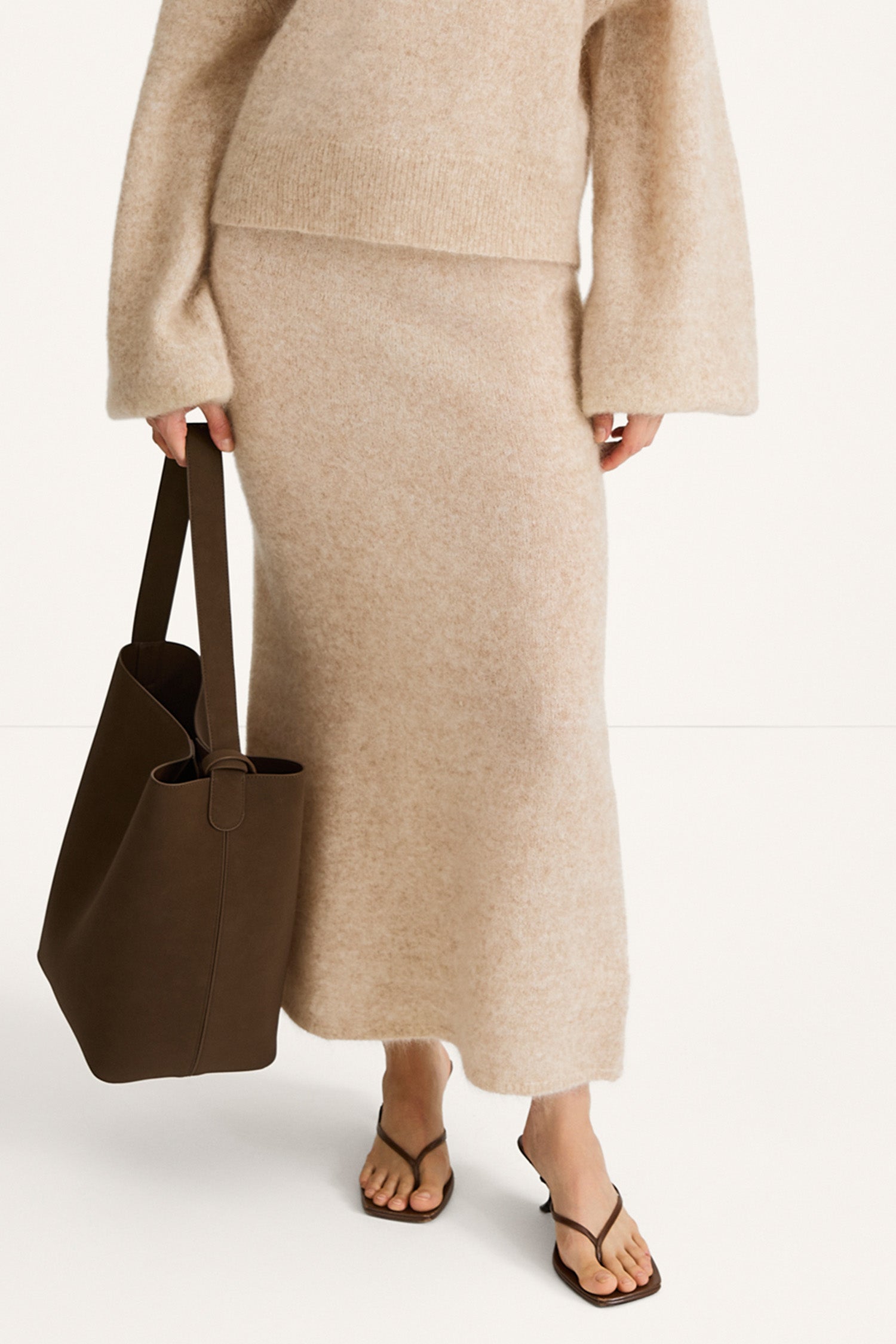 Nanie knitted long mohair skirt oyster stylein model image front close