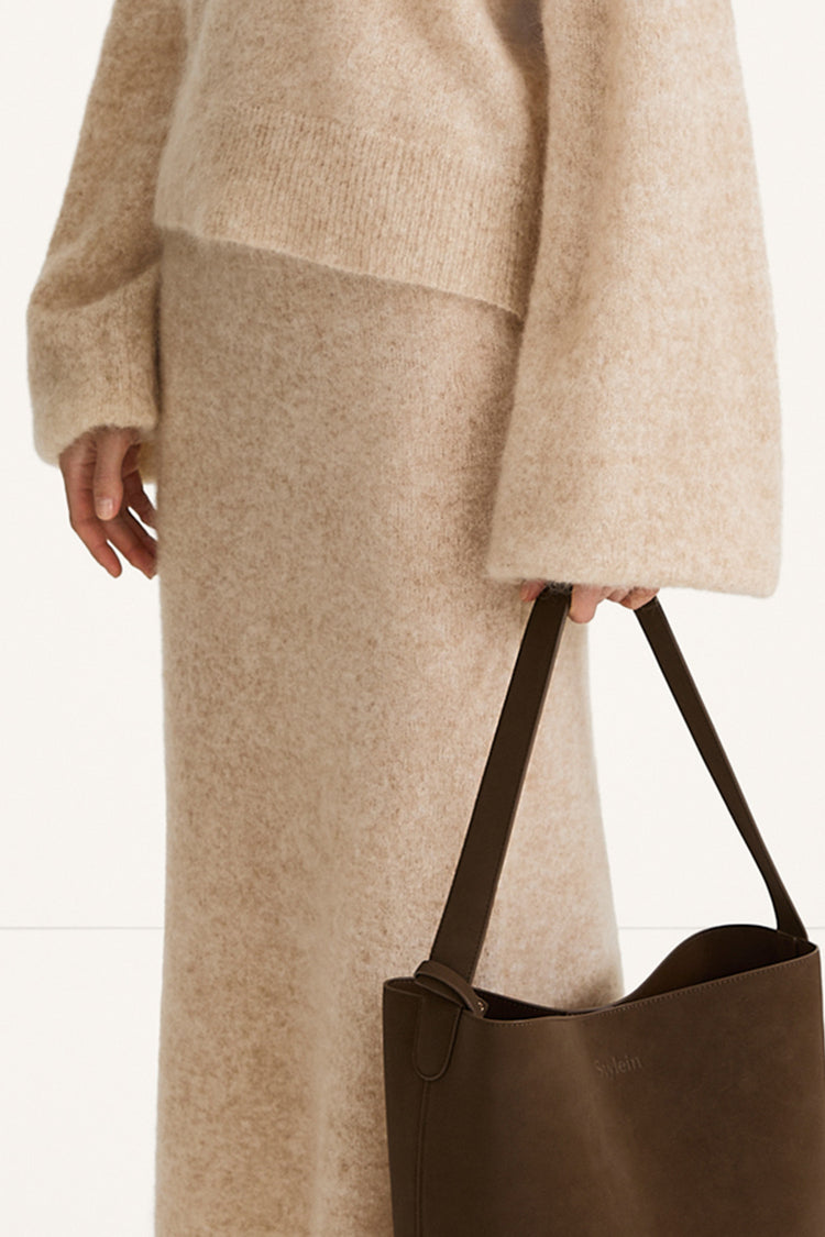 Nanie knitted long mohair skirt oyster stylein model image close