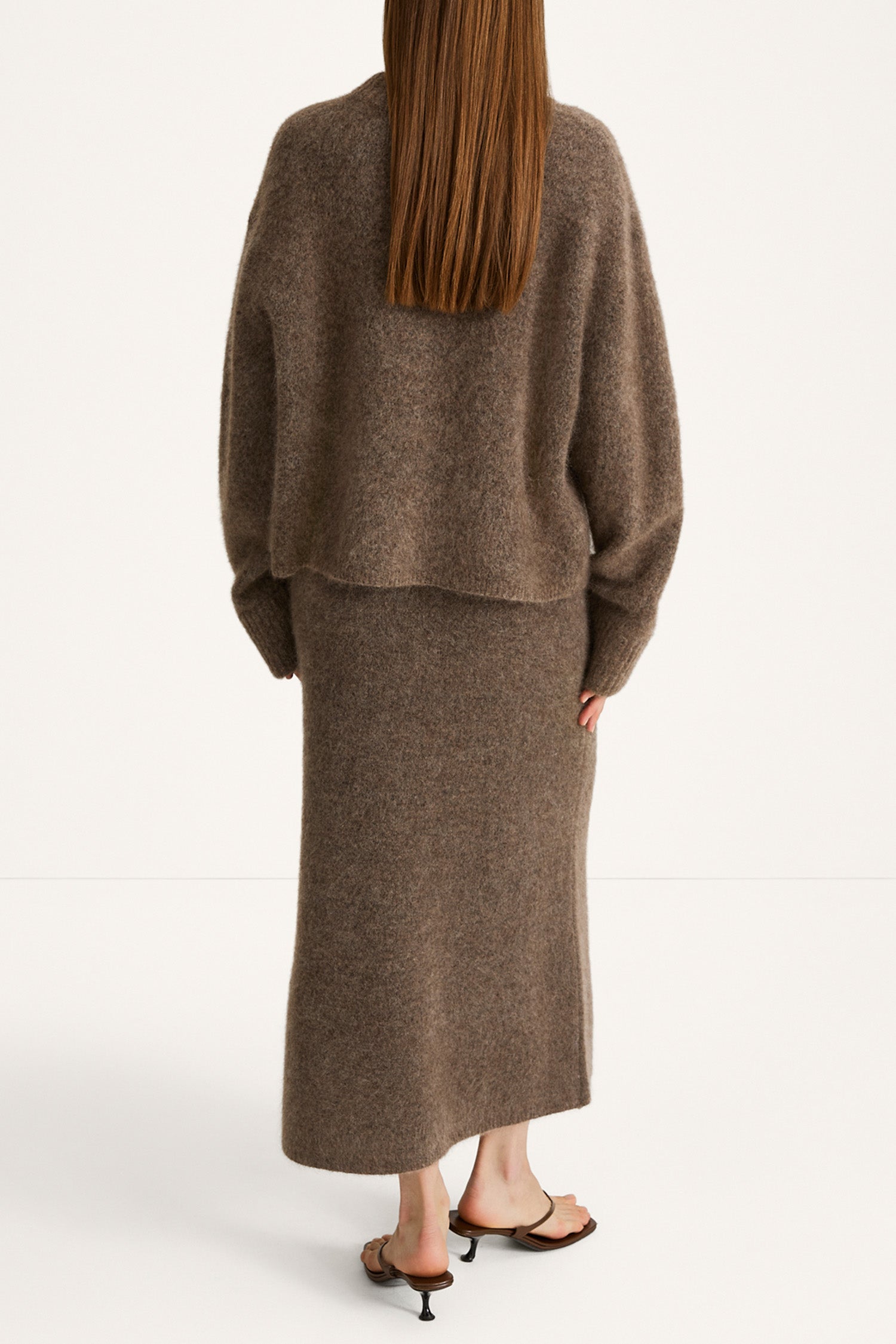 Nanie knitted long mohair skirt  brown stylein model image back