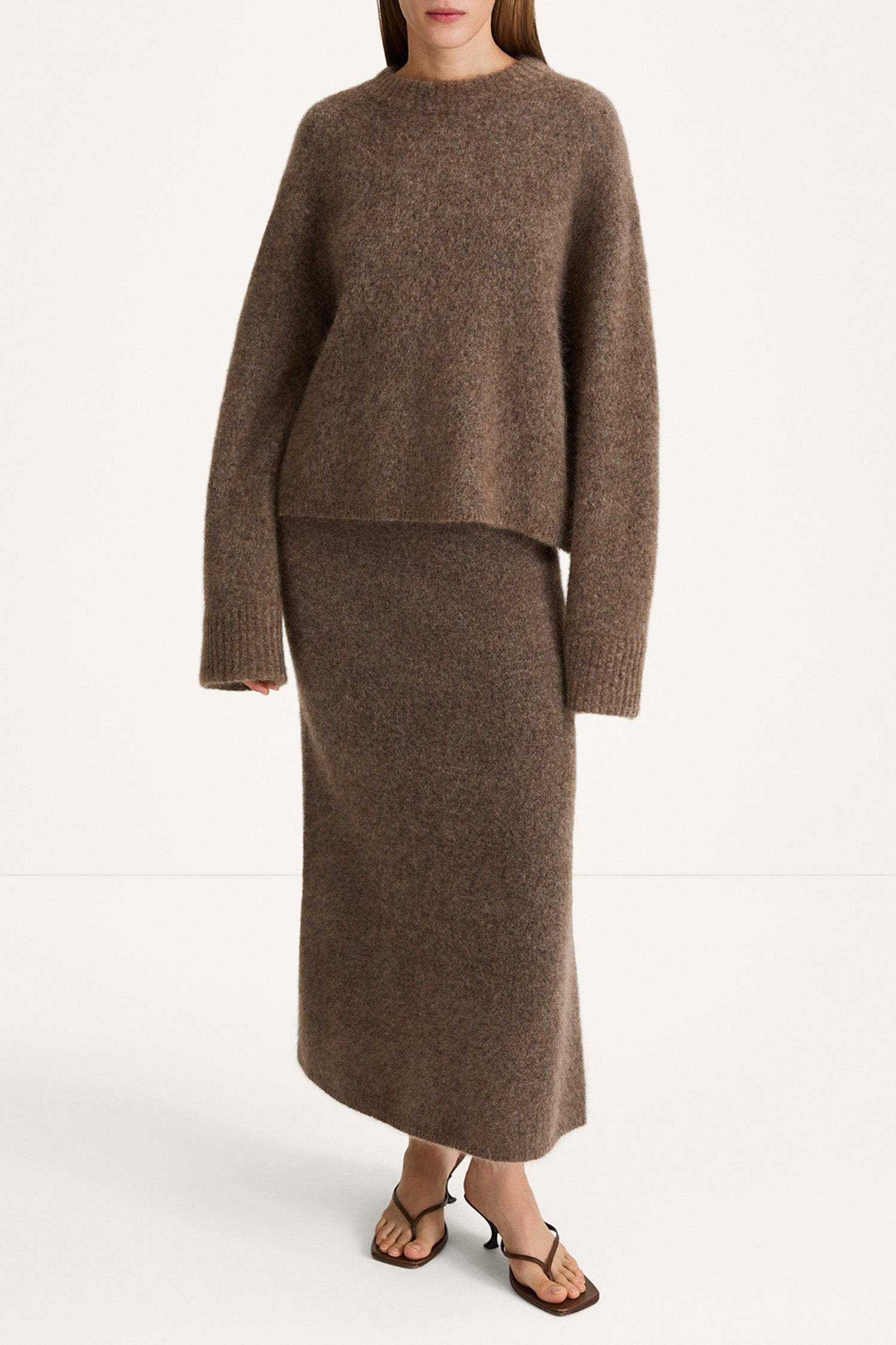 Nanie knitted long mohair skirt brown stylein model image front