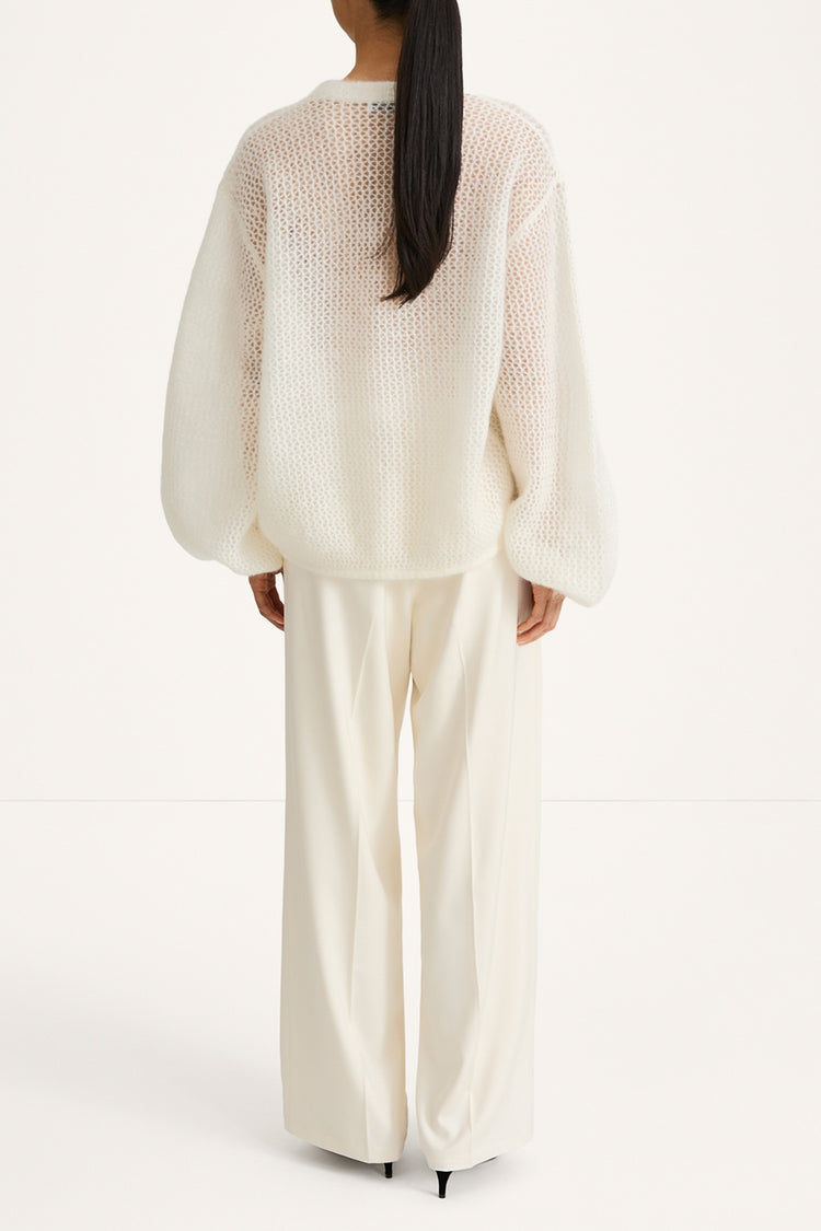 Nasira v-neck pointelle knit cardigan white stylein back