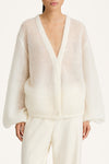 Nasira v-neck pointelle knit cardigan white stylein close up