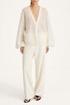 Nasira v-neck pointelle knit cardigan white stylein front