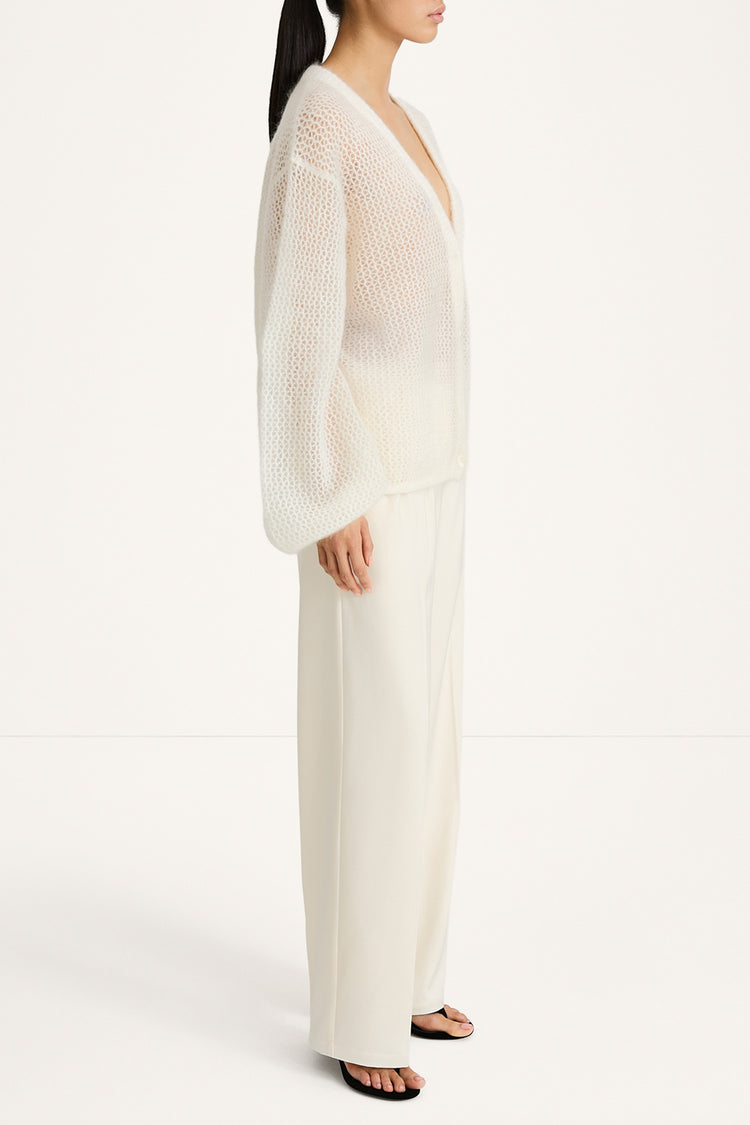 Nasira v-neck pointelle knit cardigan white stylein side