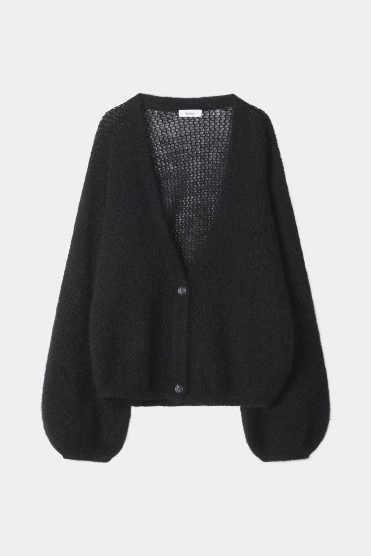 Nasira loose fitted v-neck cardigan black stylein packshot