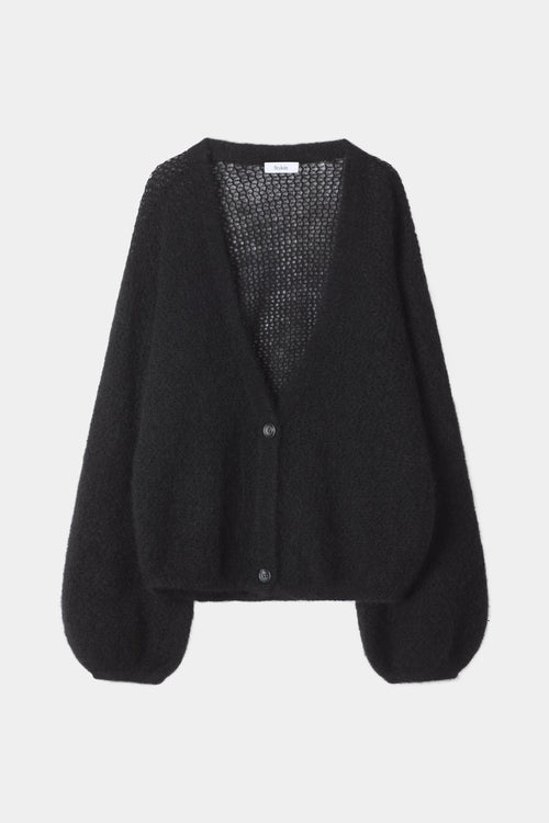 Nasira loose fitted v-neck cardigan black stylein front