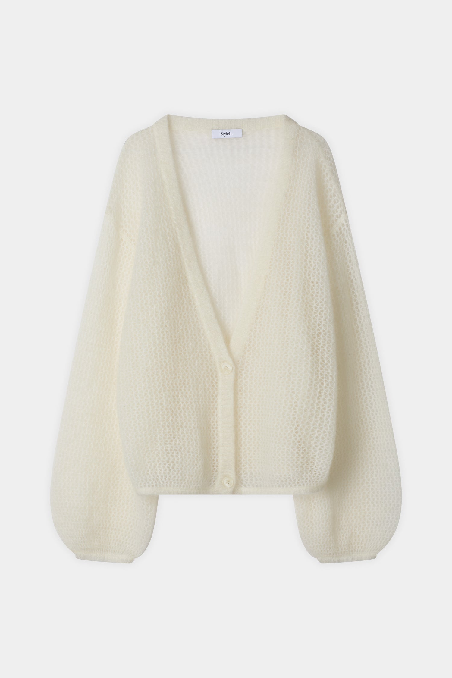Nasira v-neck pointelle knit cardigan white stylein packshot