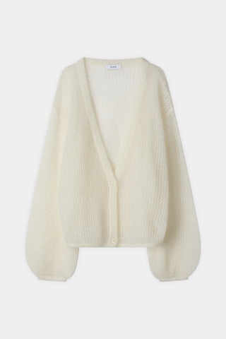 Nasira v-neck pointelle knit cardigan white stylein packshot
