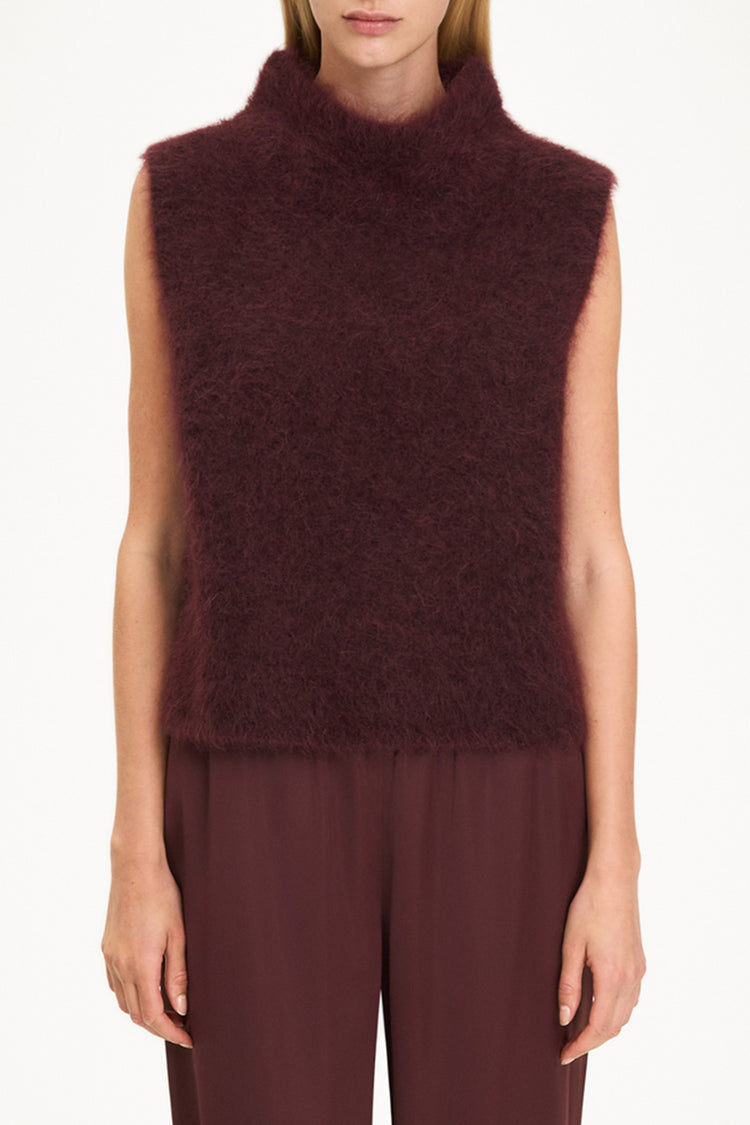 Nellie sleeveless knitted mohair top bordeaux stylein model image front close