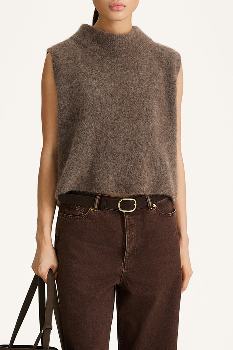 Nellie sleeveless knitted mohair top brown stylein model image front close