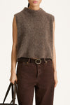 Nellie sleeveless knitted mohair top brown stylein model image front close