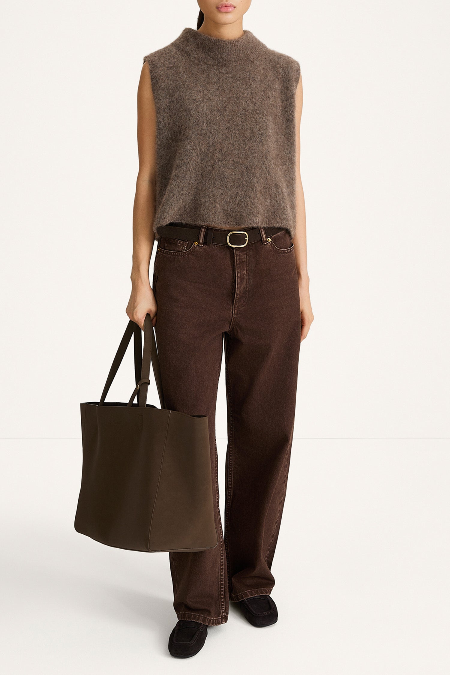 Nellie sleeveless knitted mohair top brown stylein model image front