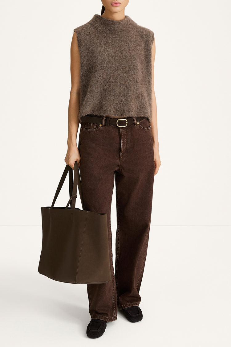 Nellie sleeveless knitted mohair top brown stylein model image front