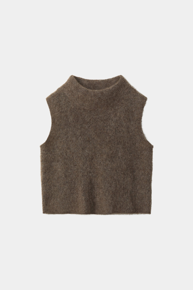 Nellie sleeveless knitted mohair top brown stylein packshot