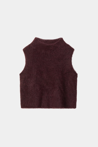 Nellie sleeveless knitted mohair top bordeaux stylein packshot