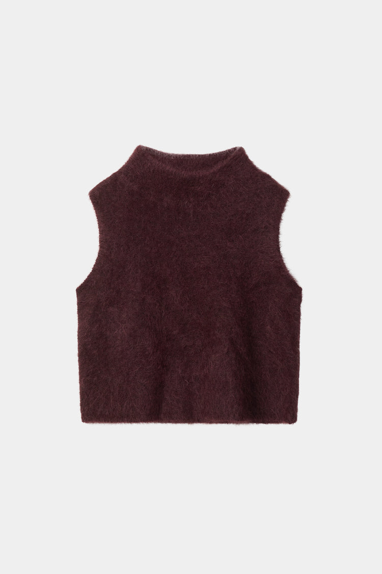 Nellie sleeveless knitted mohair top bordeaux stylein packshot
