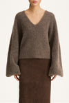 Nemoli v-neck sweater mohair brown stylein model image front close