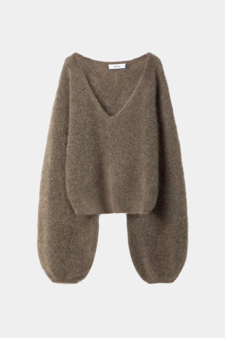 Nemoli v-neck sweater mohair brown stylein packshot
