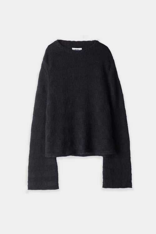 Nilo sweater cropped straight fit mohair blend horizontal knitted rib rounded neckline long sleeves black stylein packshot