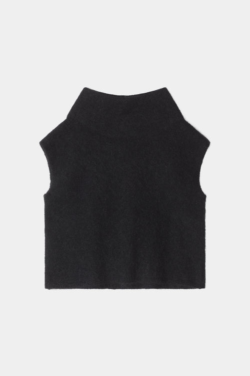 Noelia knitted polo top sleeveless black stylein front