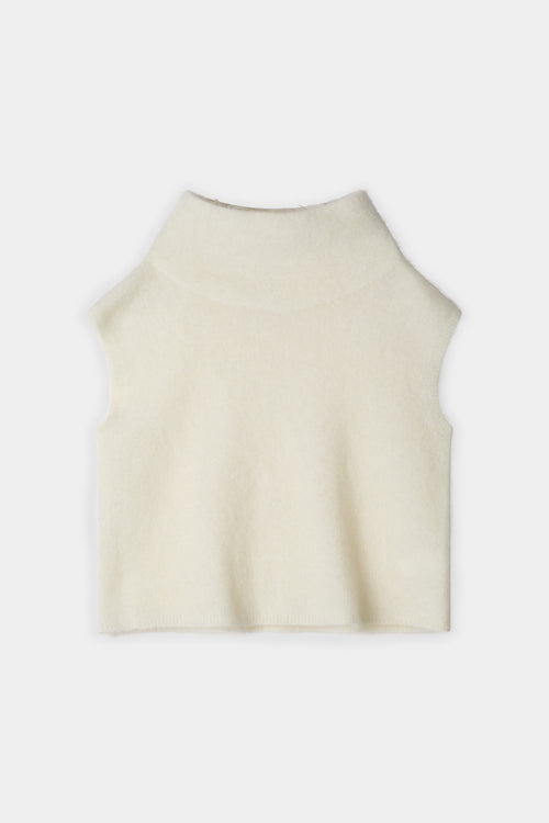 Noelia knitted polo top sleeveless white stylein front