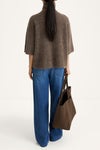 Nyssa knitted short sleeve polo sweater brown stylein model image back