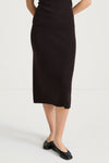 Pearla ribbed knit midi long skirt merino wool coffee stylein model image front close